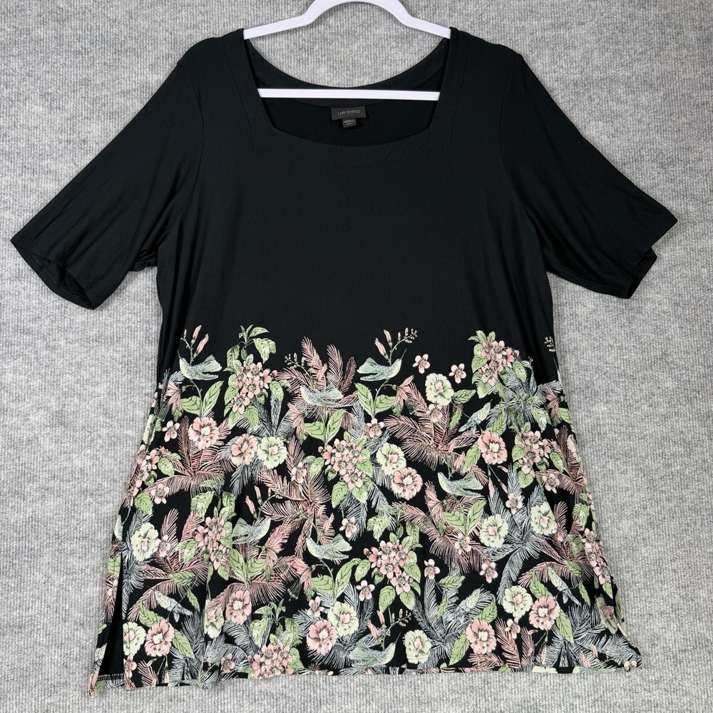 J Jill Wearever Collection Size-L/P Women Shirt Black Floral Tunic Top Rayon